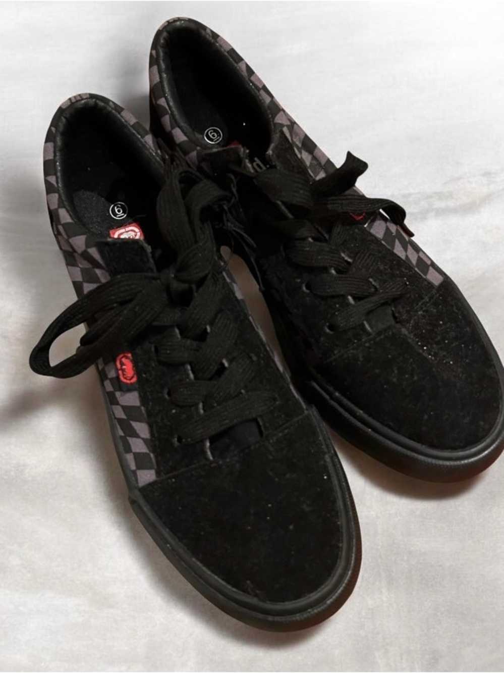 Men's Black Checkerboard Lace-Up Sneakers